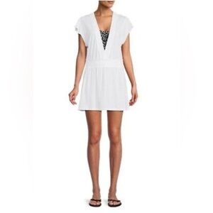 NWT DKNY Tunic Cover Up Womens Small White Cotton Modal V-Neck